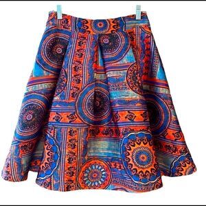 Estampa Sz M Orange Paisley Exotic Brocade Designer Fitted Waist Swing Skirt